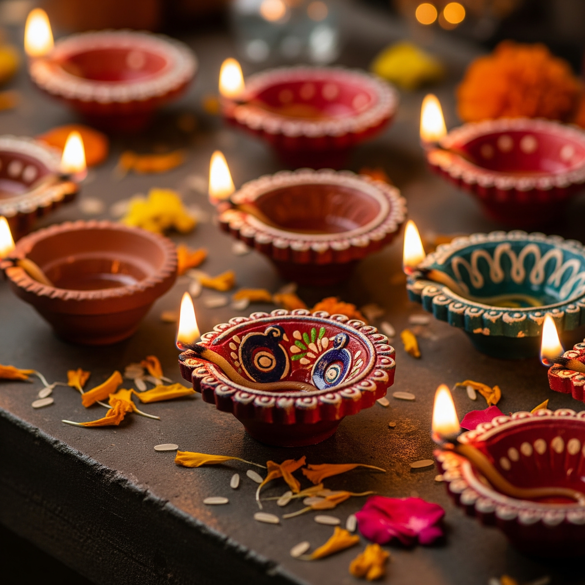 Close-up of weather-sealed Diwali lights