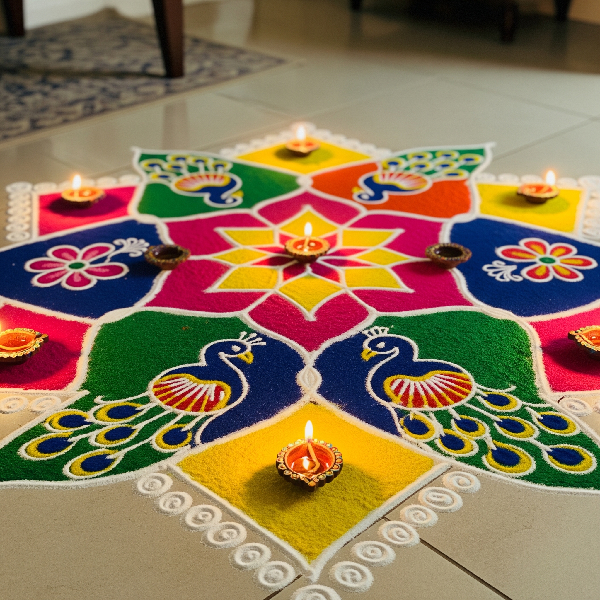 Rain-safe rangoli lighting display for Kirkland